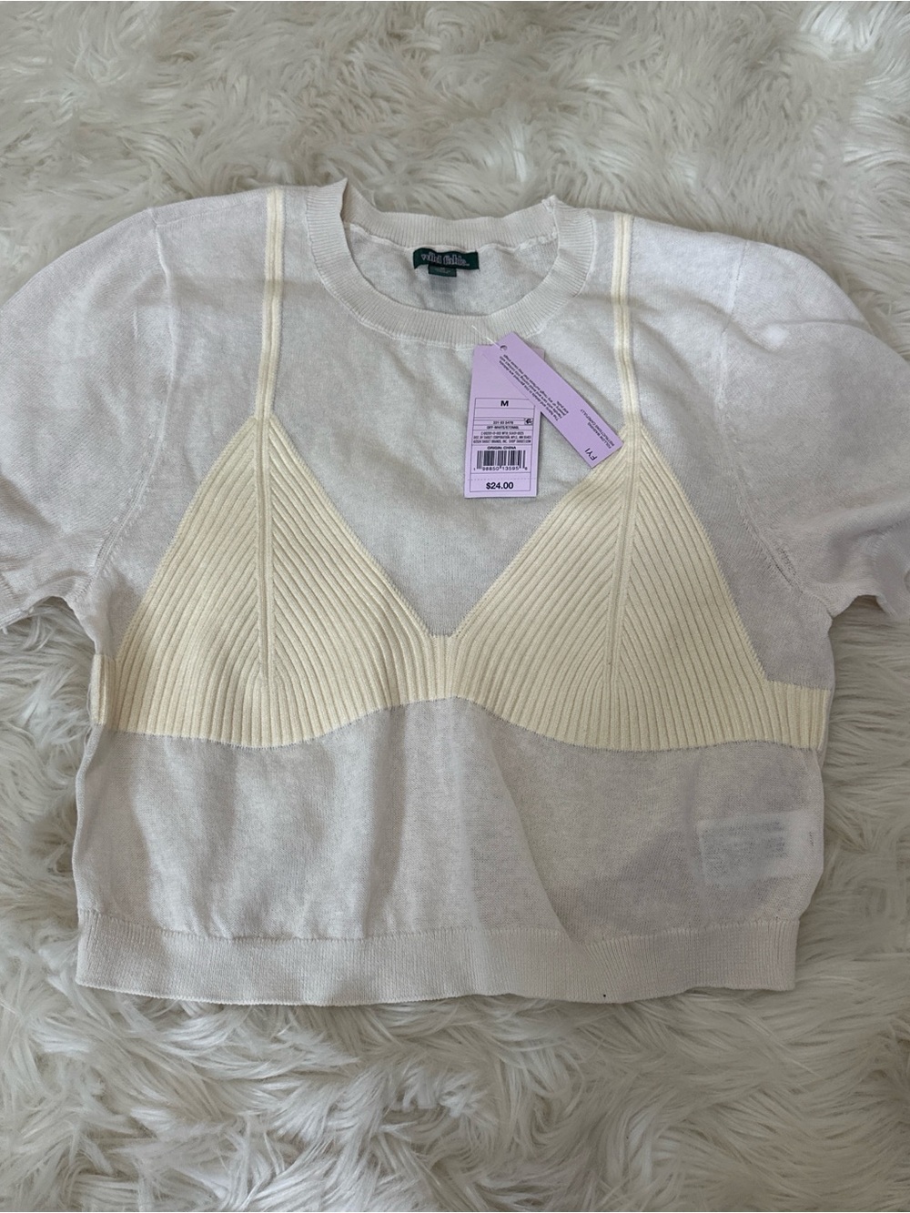 NWT wild fable Off-White Top with Ribbed Bralette Detail